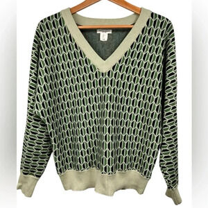 Christian Siriano vneck wool-blend sweater, Large, Green & black, RETRO 60s-Vibe